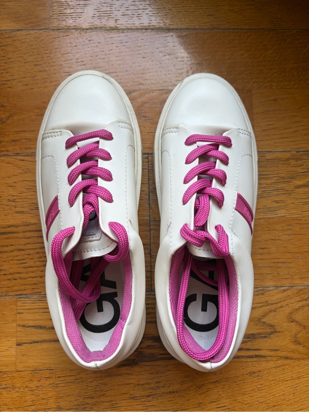 Ganni White Sneakers with Pink Laces Size 8